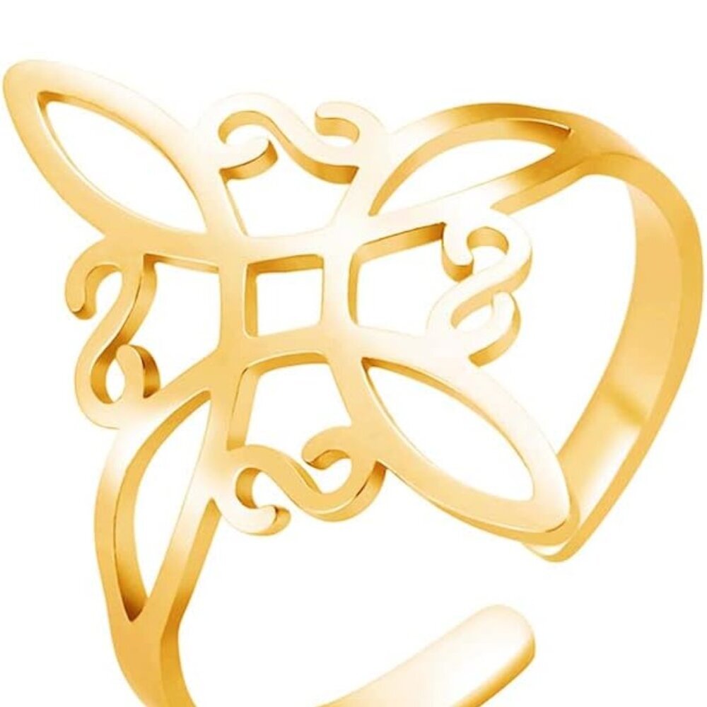 Witch Knot Ring for Women Stainless Steel Adjustable Open Finger Rings Celtic Qu